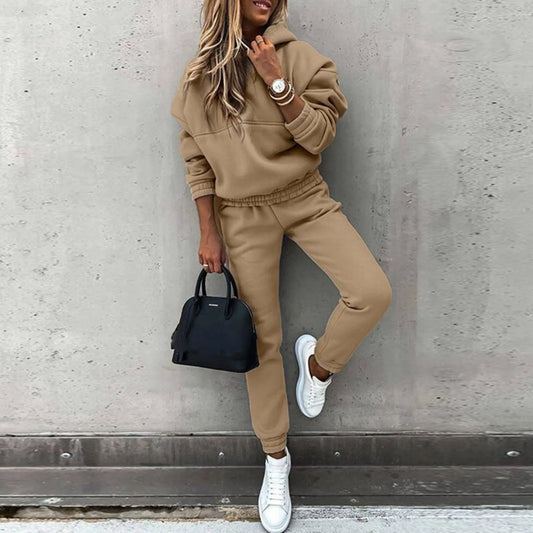 Women‘S Hooded Sweatshirt Soild Casual Sport Trouser Suit 2021 Autumn Winter New Fashion Long Sleeved Sports Suit Ladies Clothes